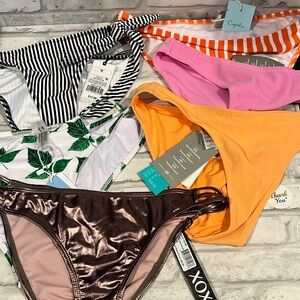 Lot of 6 bikini bottoms new with tags copper pink orange striped leaves solid